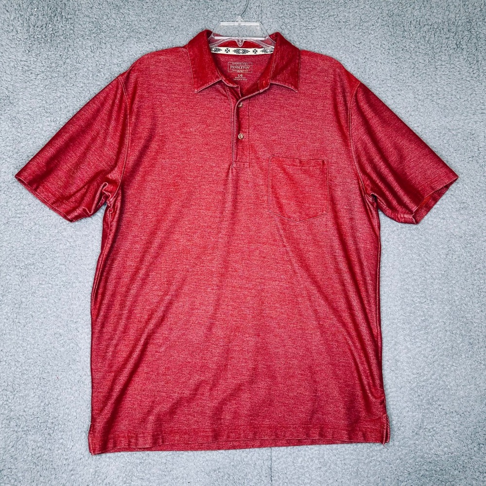 Pendleton Men's Red Heathered Short Sleeve Polo Shirt Size Large Pocket